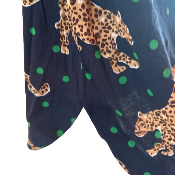 Maeve by Anthropologie Navy Green Polka Dot Leopard Print Short Sleeve Top S - Picture 3 of 12